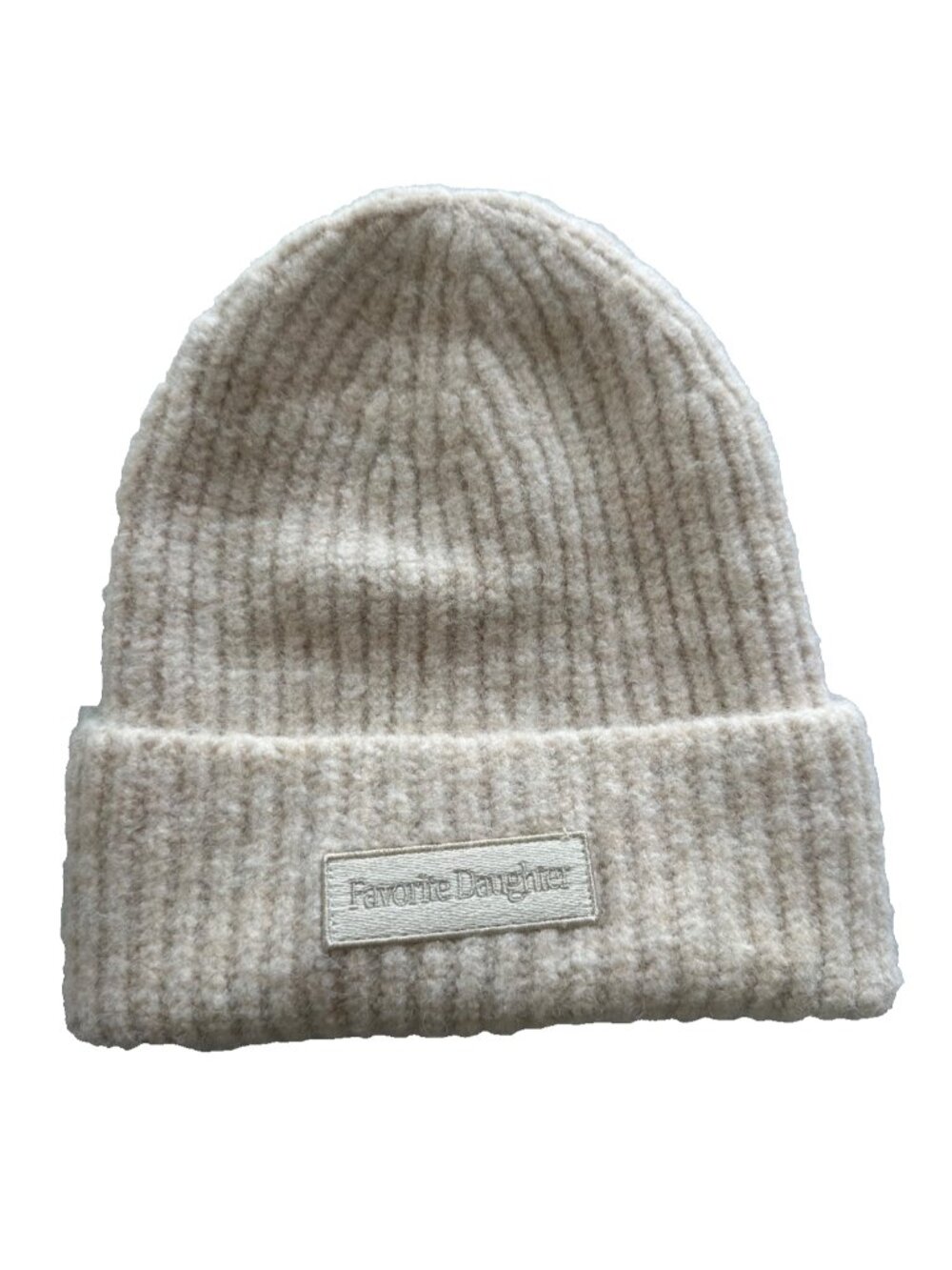 Favorite Daughter Logo Patch Rib Beanie Cream Winter Cozy